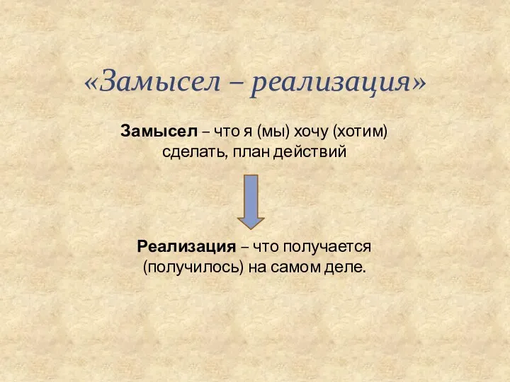 «Замысел – реализация» Замысел – что я (мы) хочу (хотим)