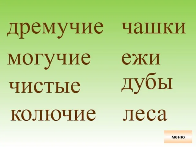 дремучие могучие чистые колючие чашки ежи дубы леса меню