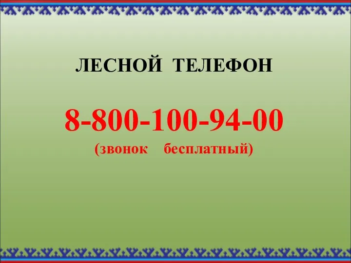 ЛЕСНОЙ ТЕЛЕФОН 8-800-100-94-00 (звонок бесплатный)