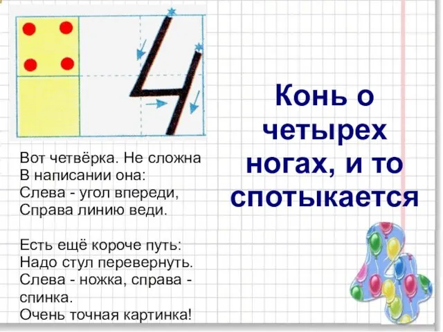 Вот четвёрка. Не сложна В написании она: Слева - угол