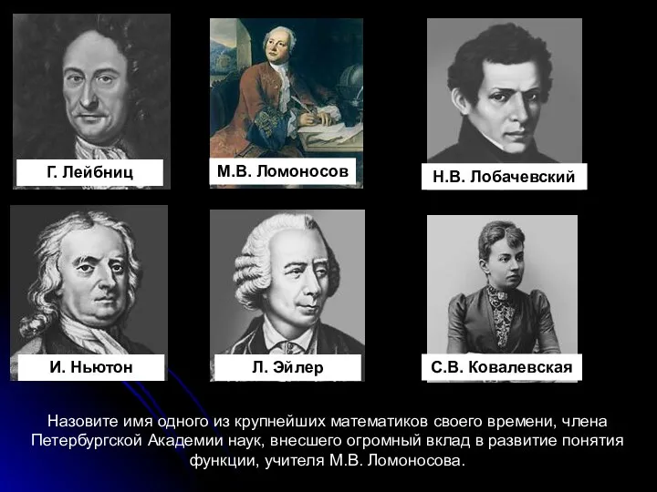 Назовите имя одного из крупнейших математиков своего времени, члена Петербургской Академии наук, внесшего