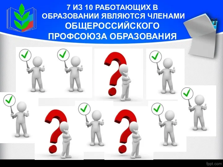 7 ИЗ 10 РАБОТАЮЩИХ В ОБРАЗОВАНИИ ЯВЛЯЮТСЯ ЧЛЕНАМИ ОБЩЕРОССИЙСКОГО ПРОФСОЮЗА ОБРАЗОВАНИЯ