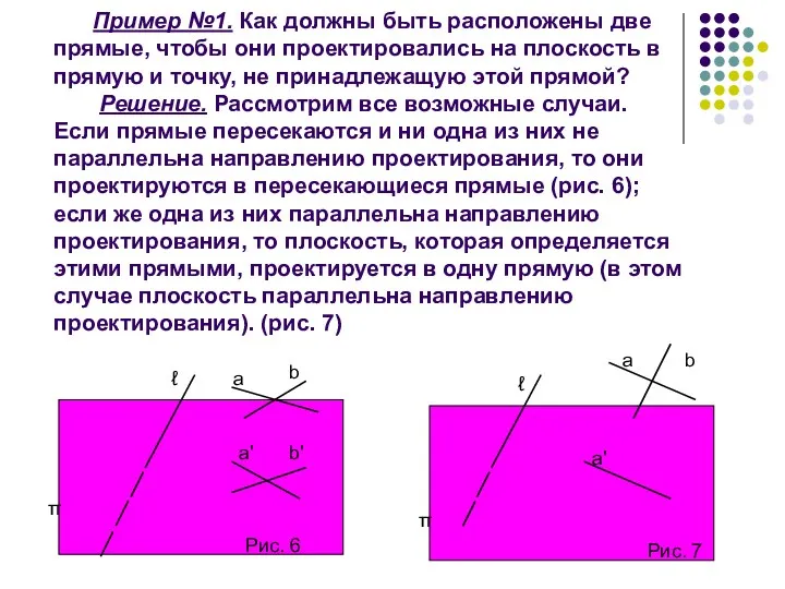 Пример №1. Как должны быть расположены две прямые, чтобы они проектировались на плоскость