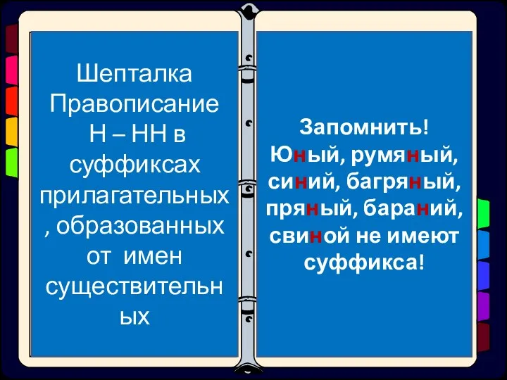 Шепталка Правописание Н – НН в суффиксах прилагательных, образованных от