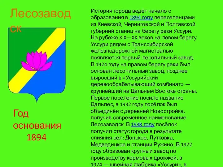 Лесозаводск История города ведёт начало с образования в 1894 году