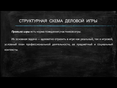 СТРУКТУРНАЯ СХЕМА ДЕЛОВОЙ ИГРЫ Правила игры есть норма поведения участников