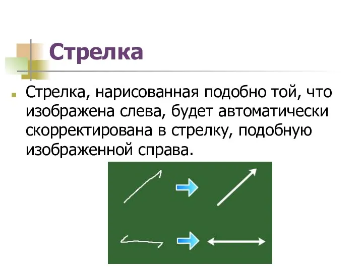 Стрелка Стрелка, нарисованная подобно той, что изображена слева, будет автоматически скорректирована в стрелку, подобную изображенной справа.