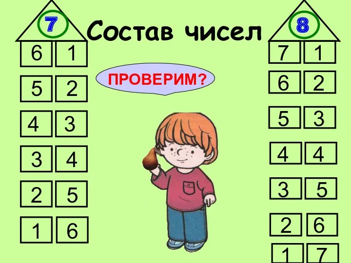 Состав чисел ПРОВЕРИМ? 7 8 6 1 5 2 4