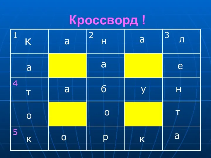 Кроссворд ! к а н а л а т о к а б