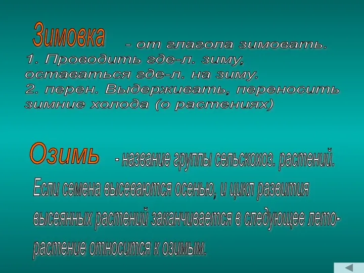 - от глагола зимовать. 1. Проводить где-л. зиму, оставаться где-л.