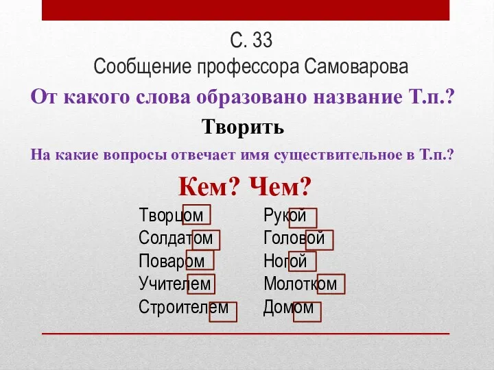 С. 33 Сообщение профессора Самоварова От какого слова образовано название