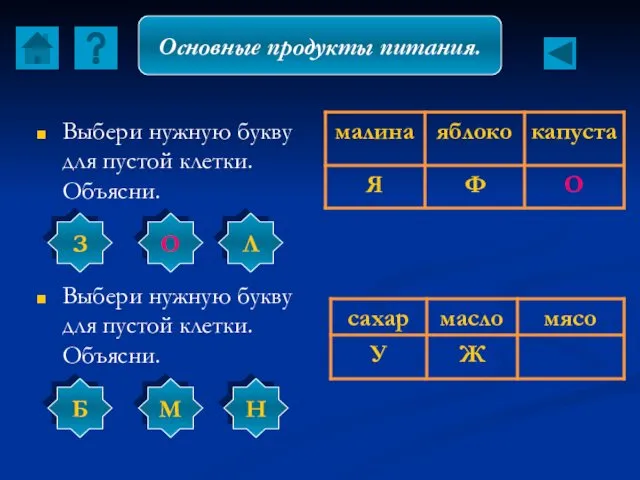 Выбери нужную букву для пустой клетки. Объясни. Выбери нужную букву