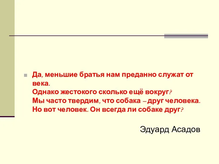 Да, меньшие братья нам преданно служат от века. Однако жестокого