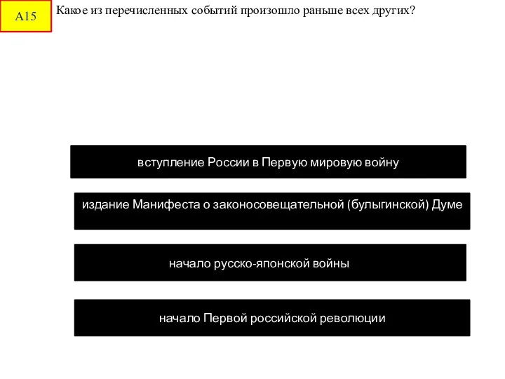 А15 Какое из перечисленных событий произошло раньше всех других? начало