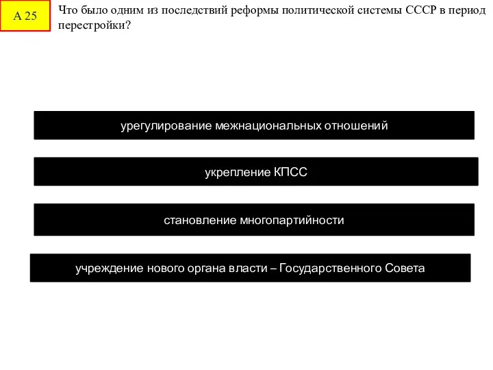 А 25 Что было одним из последствий реформы политической системы