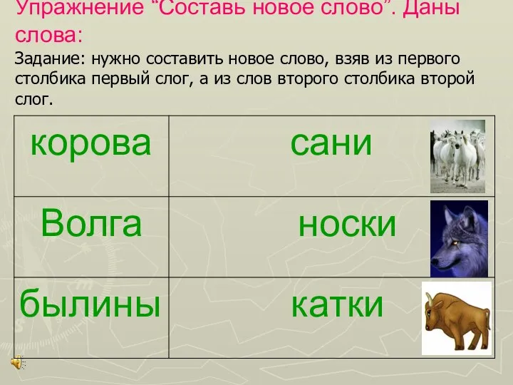 Упражнение “Составь новое слово”. Даны слова: Задание: нужно составить новое