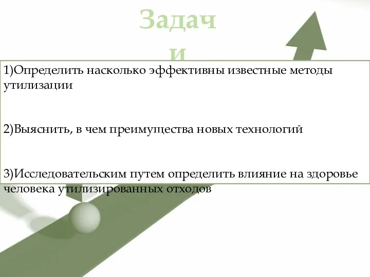 Задачи 1)Определить насколько эффективны известные методы утилизации 2)Выяснить, в чем