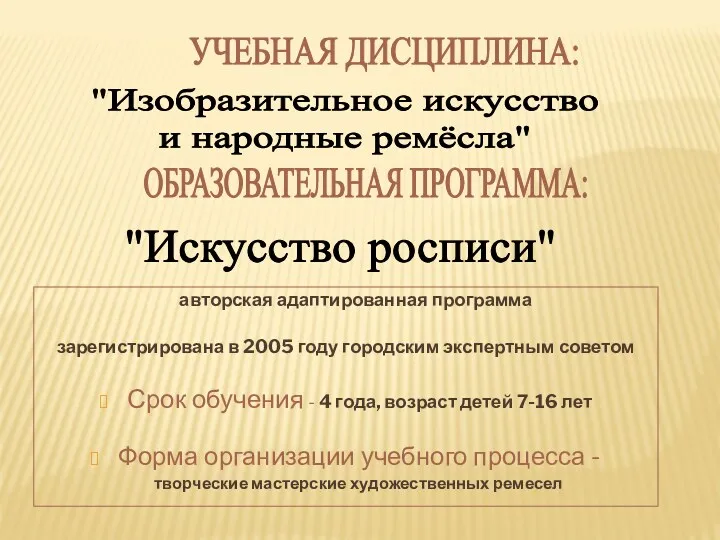 авторская адаптированная программа зарегистрирована в 2005 году городским экспертным советом