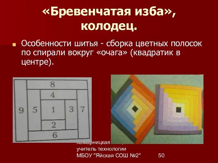 Комарницкая Е.Б., учитель технологии МБОУ "Яйская СОШ №2" «Бревенчатая изба»,