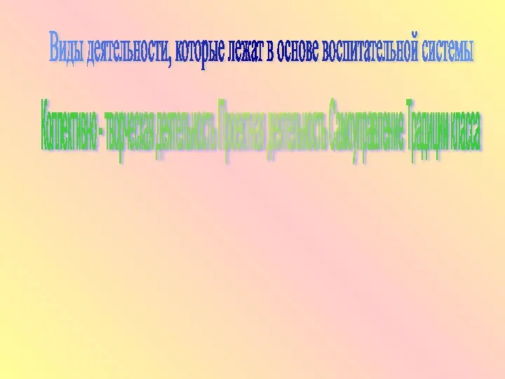 Виды деятельности, которые лежат в основе воспитательной системы Коллективно -