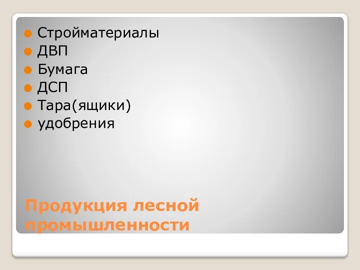 Продукция лесной промышленности Стройматериалы ДВП Бумага ДСП Тара(ящики) удобрения