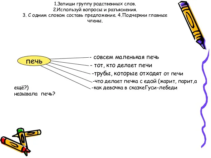 1.Запиши группу родственных слов. 2.Используй вопросы и разъяснения. 3. С