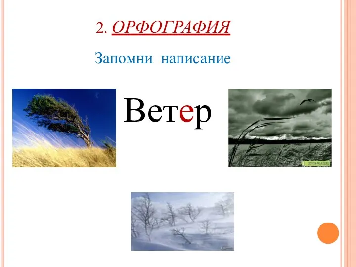 2. ОРФОГРАФИЯ Запомни написание Ветер