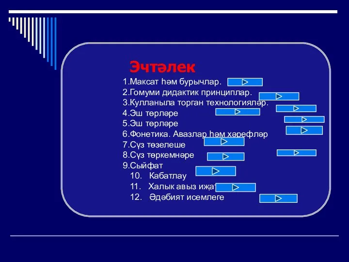 Эчтәлек Максат һәм бурычлар. Гомуми дидактик принциплар. Кулланыла торган технологияләр.