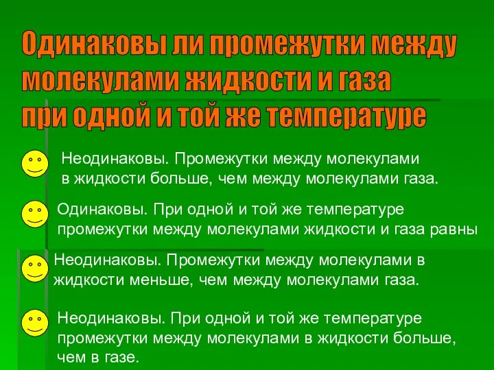 Одинаковы ли промежутки между молекулами жидкости и газа при одной