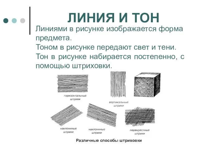 ЛИНИЯ И ТОН Линиями в рисунке изображается форма предмета. Тоном