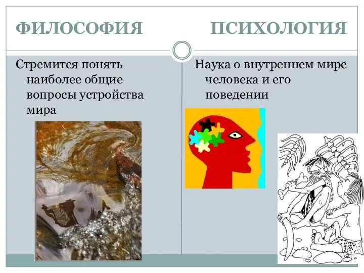 ФИЛОСОФИЯ ПСИХОЛОГИЯ Стремится понять наиболее общие вопросы устройства мира Наука