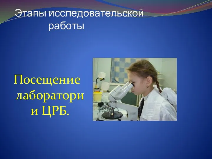 Этапы исследовательской работы Посещение лаборатории ЦРБ.