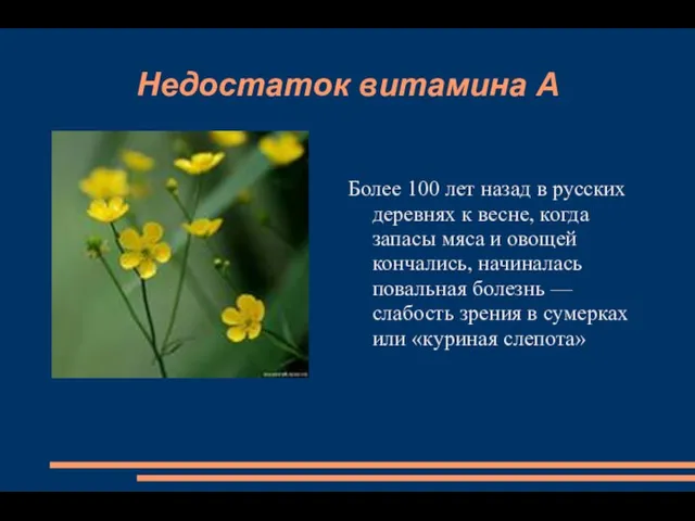 Недостаток витамина А Более 100 лет назад в русских деревнях к весне, когда