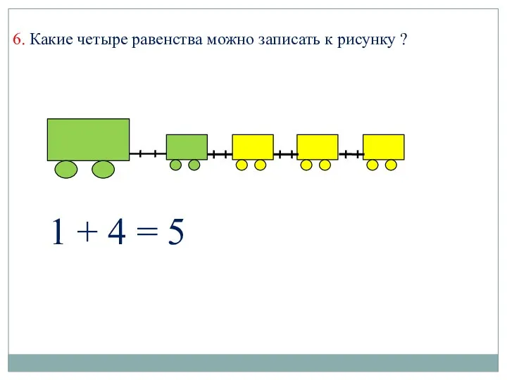 6. Какие четыре равенства можно записать к рисунку ? 1 + 4 = 5