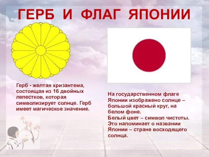 На государственном флаге Японии изображено солнце – большой красный круг,