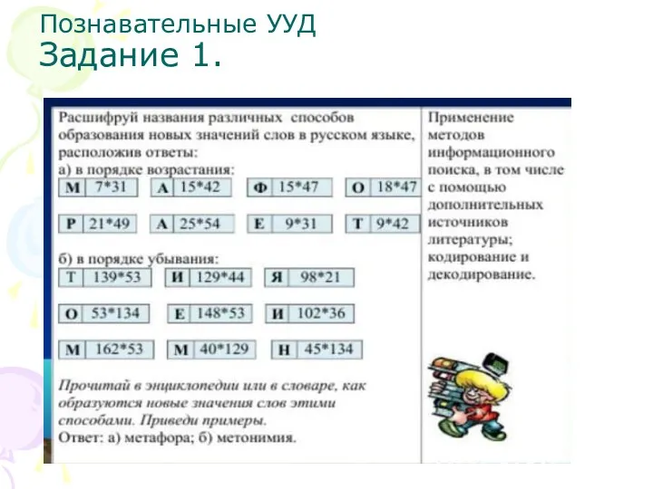 Познавательные УУД Задание 1.