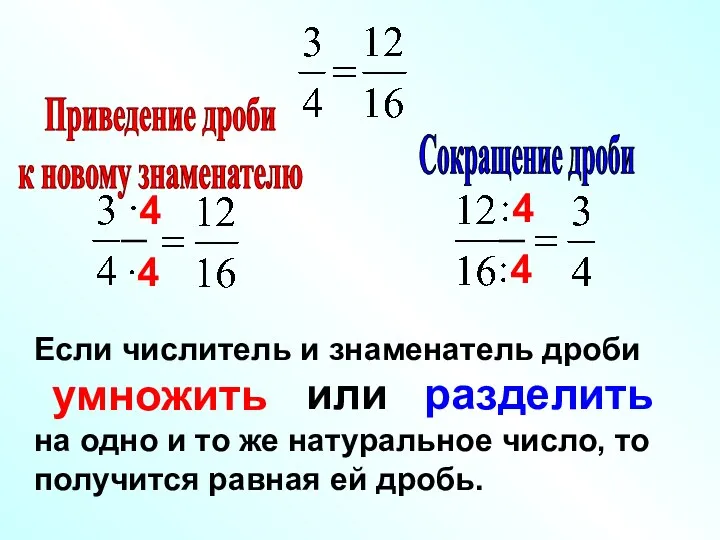 Если числитель и знаменатель дроби умножить на одно и то