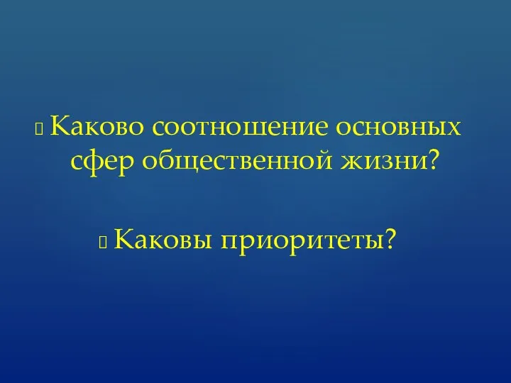 Каково соотношение основных сфер общественной жизни? Каковы приоритеты?