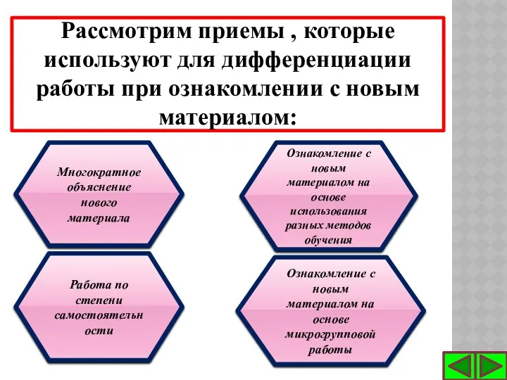 Рассмотрим приемы , которые используют для дифференциации работы при ознакомлении