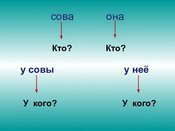 сова она у совы у неё Кто? Кто? У кого? У кого?