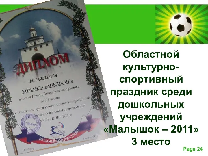 Областной культурно-спортивный праздник среди дошкольных учреждений «Малышок – 2011» 3 место