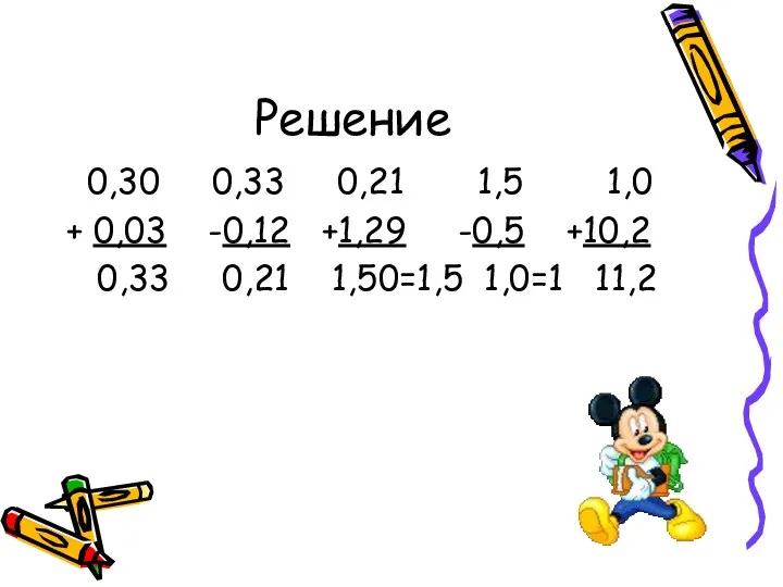 Решение 0,30 0,33 0,21 1,5 1,0 + 0,03 -0,12 +1,29