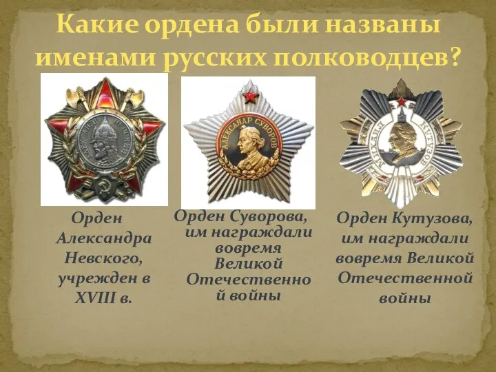 Орден Суворова, им награждали вовремя Великой Отечественной войны Какие ордена были названы именами