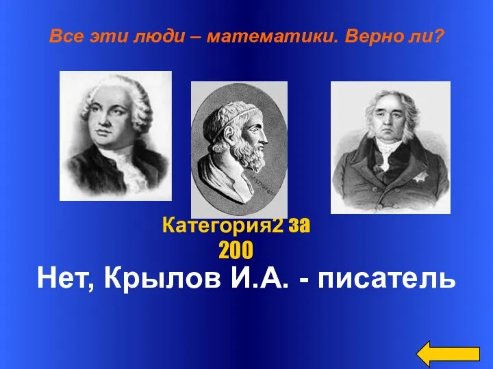 Все эти люди – математики. Верно ли? Нет, Крылов И.А. - писатель Категория2 за 200