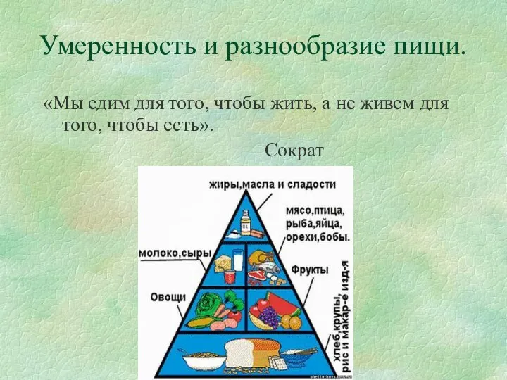 Умеренность и разнообразие пищи. «Мы едим для того, чтобы жить,