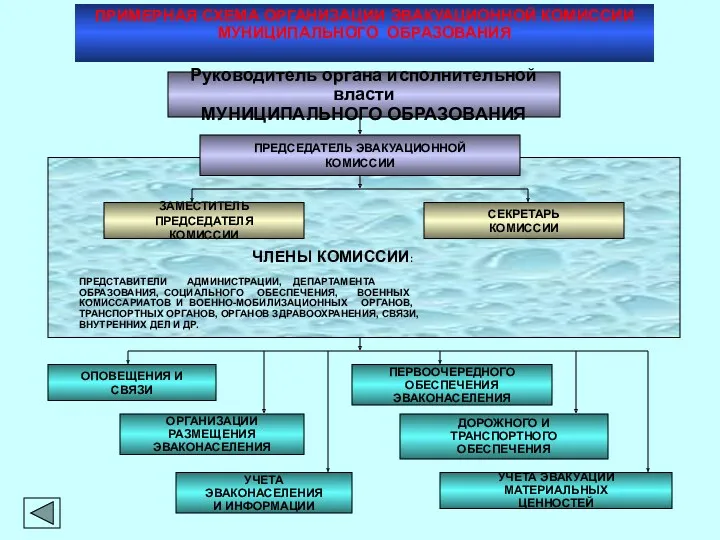 ПРИМЕРНАЯ СХЕМА ОРГАНИЗАЦИИ ЭВАКУАЦИОННОЙ КОМИССИИ МУНИЦИПАЛЬНОГО ОБРАЗОВАНИЯ Руководитель органа исполнительной