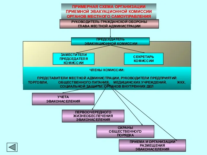 ПРИМЕРНАЯ СХЕМА ОРГАНИЗАЦИИ ПРИЕМНОЙ ЭВАКУАЦИОННОЙ КОМИССИИ ОРГАНОВ МЕСТНОГО САМОУПРАВЛЕНИЯ РУКОВОДИТЕЛЬ