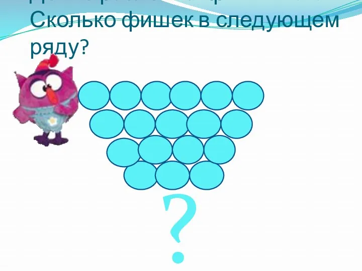 Денис разложил фишки так. Сколько фишек в следующем ряду? ?