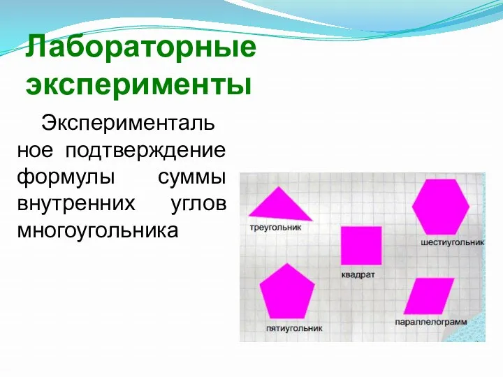 Лабораторные эксперименты Экспериментальное подтверждение формулы суммы внутренних углов многоугольника