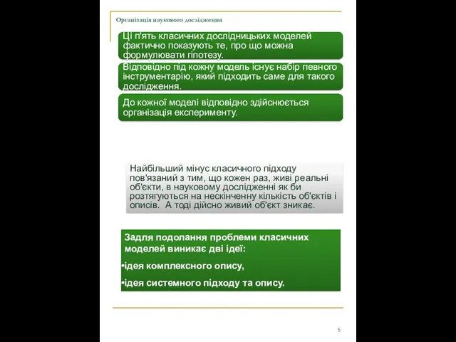 Організація наукового дослідження Ці п'ять класичних дослідницьких моделей фактично показують